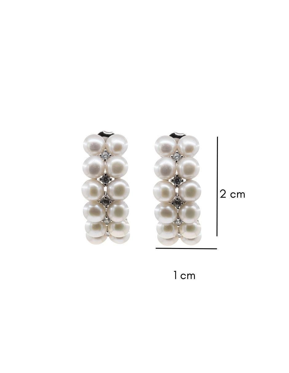Aretes de plata P 925 con acabado baño rodio perla 3