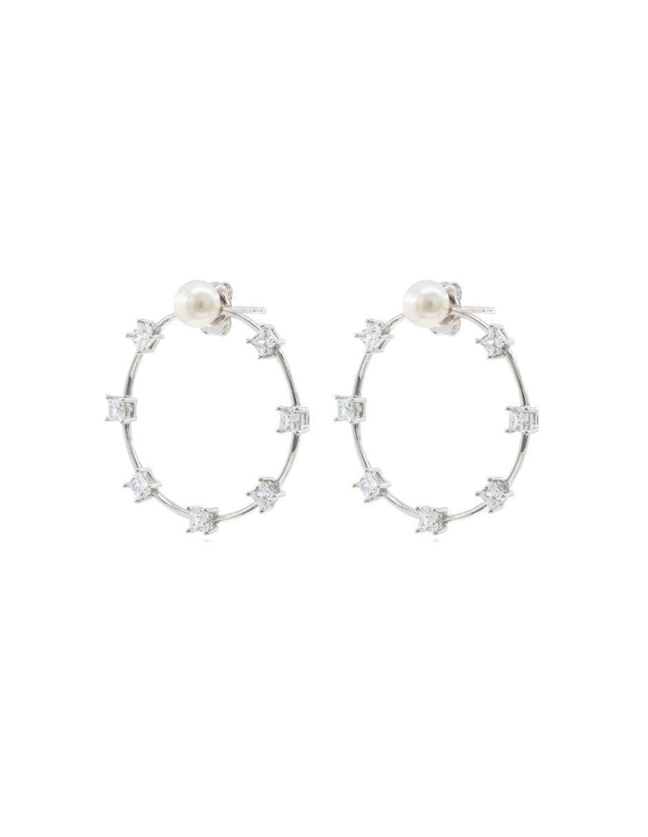 Aretes de círculo de plata P 925 con acabado baño rodio perla Aretes de círculo de plata P 925 con acabado baño rodio perla
