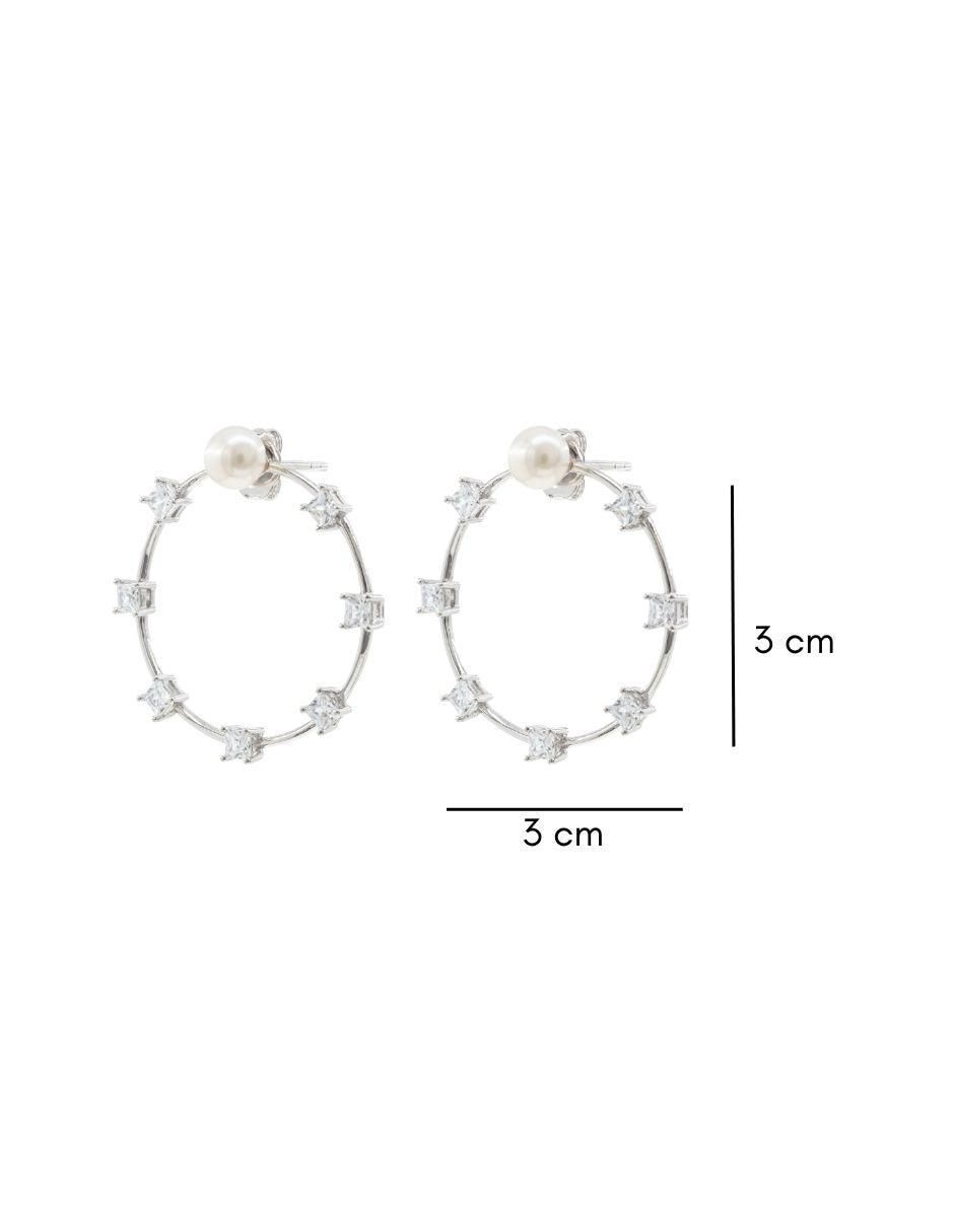 Aretes de círculo de plata P 925 con acabado baño rodio perla 3