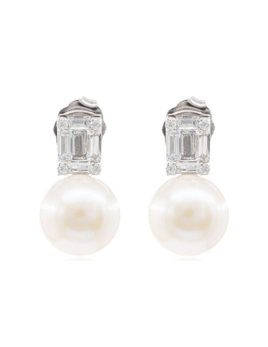 Aretes de círculo de plata P 925 con acabado baño rodio perla