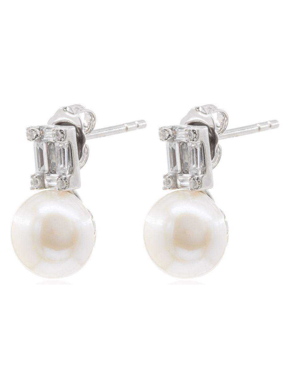 Aretes de círculo de plata P 925 con acabado baño rodio perla 2