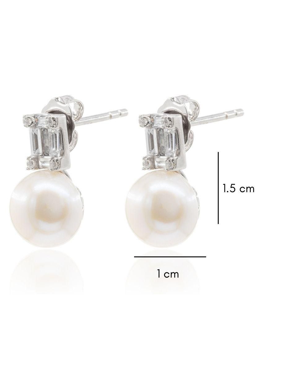 Aretes de círculo de plata P 925 con acabado baño rodio perla 3