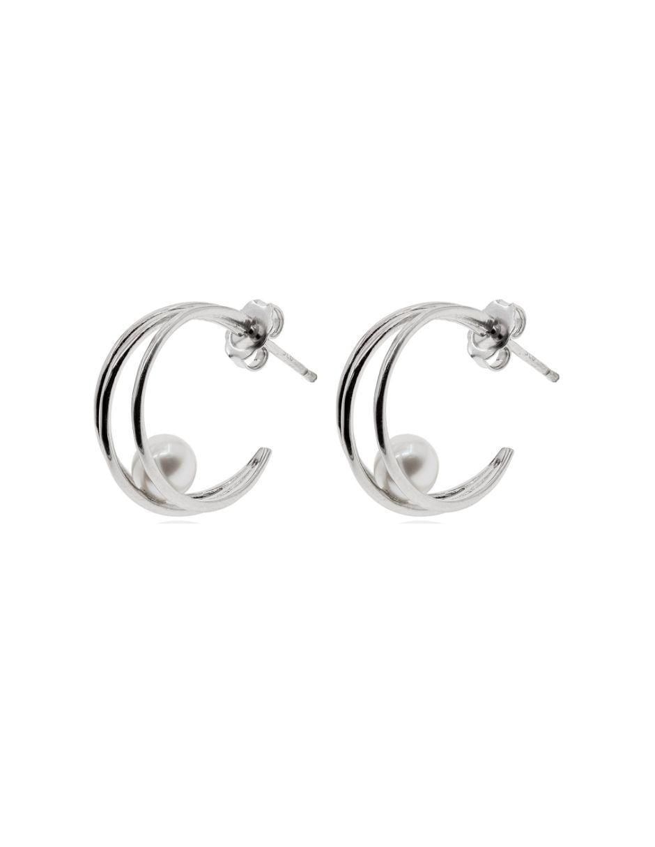 Arracadas de plata P 925 con acabado baño rodio perla Arracadas de plata P 925 con acabado baño rodio perla