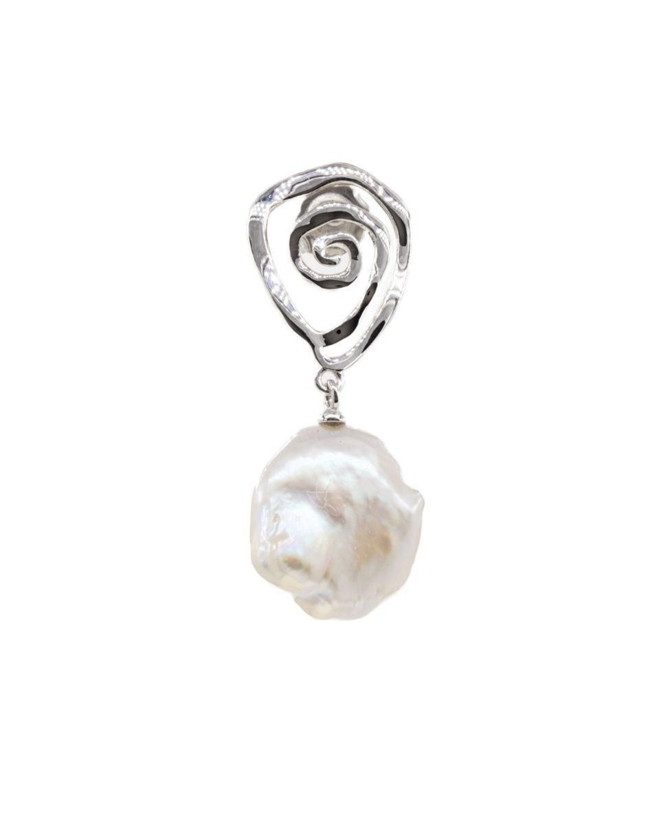 Aretes de plata P 925 con acabado baño rodio perla 2