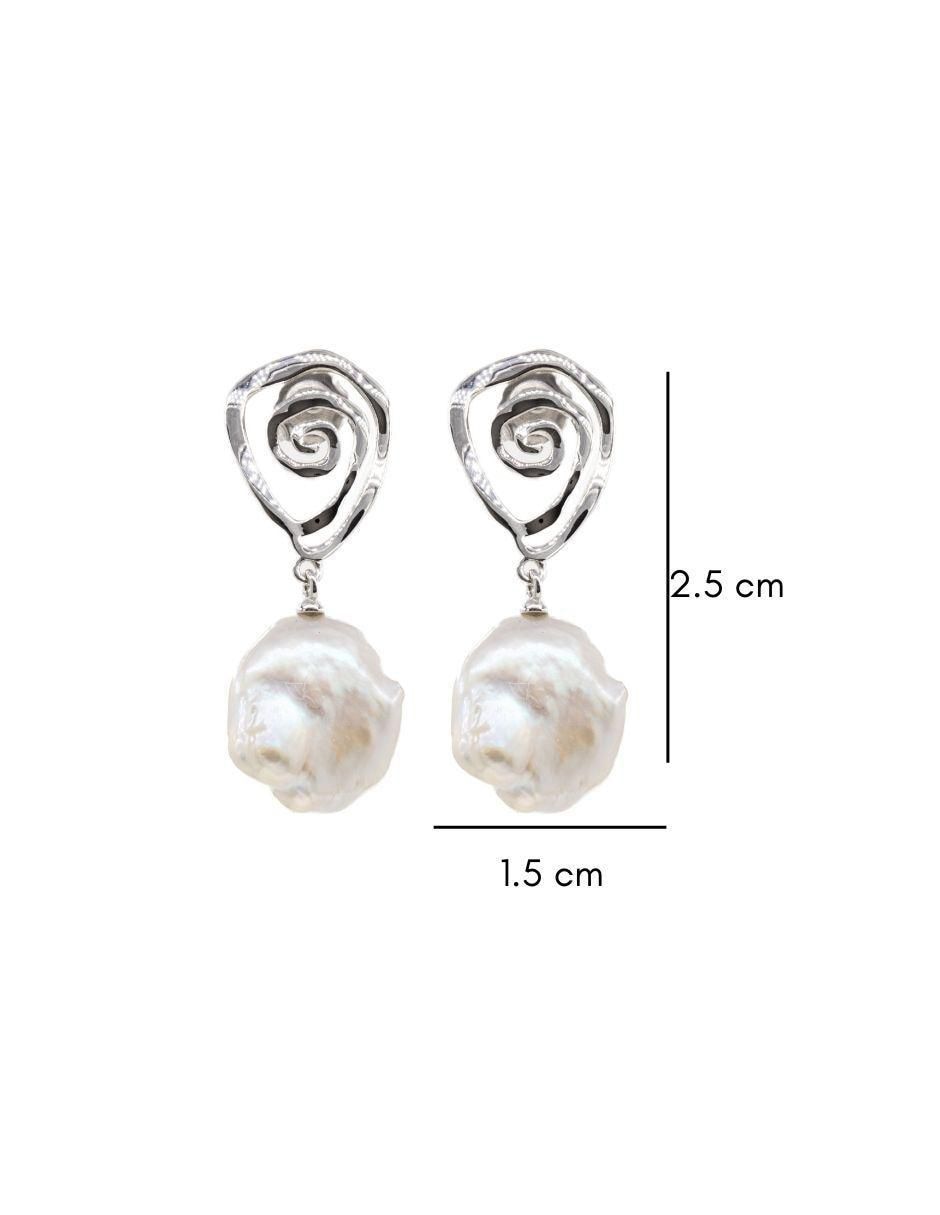 Aretes de plata P 925 con acabado baño rodio perla 3