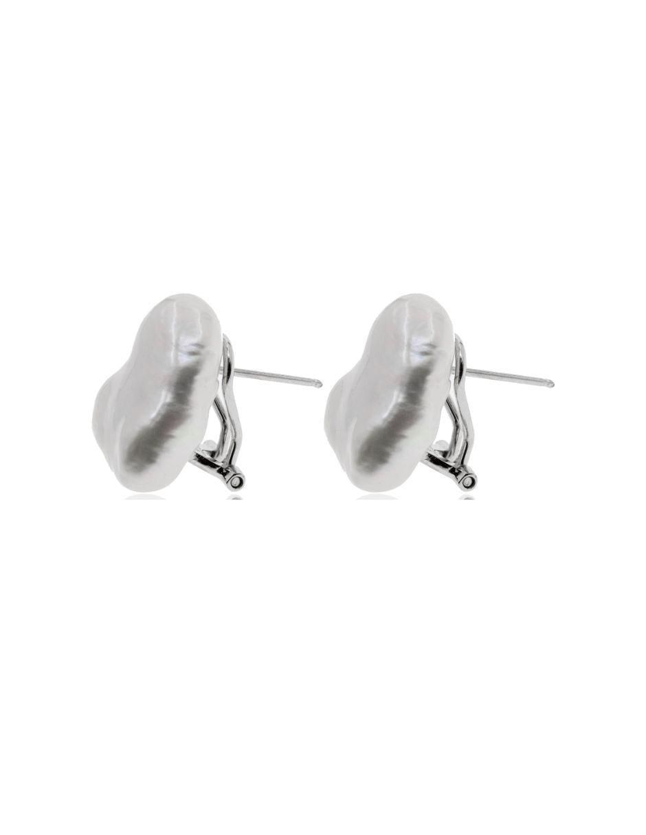 Aretes de plata P 925 con acabado baño rodio perla 2
