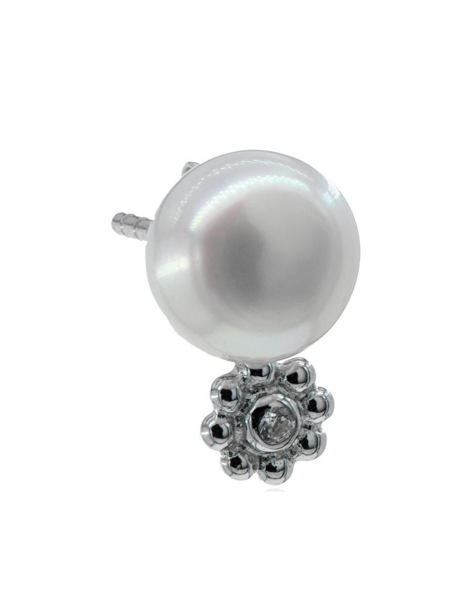 Broqueles de flor de plata P 925 con acabado baño rodio perla 2