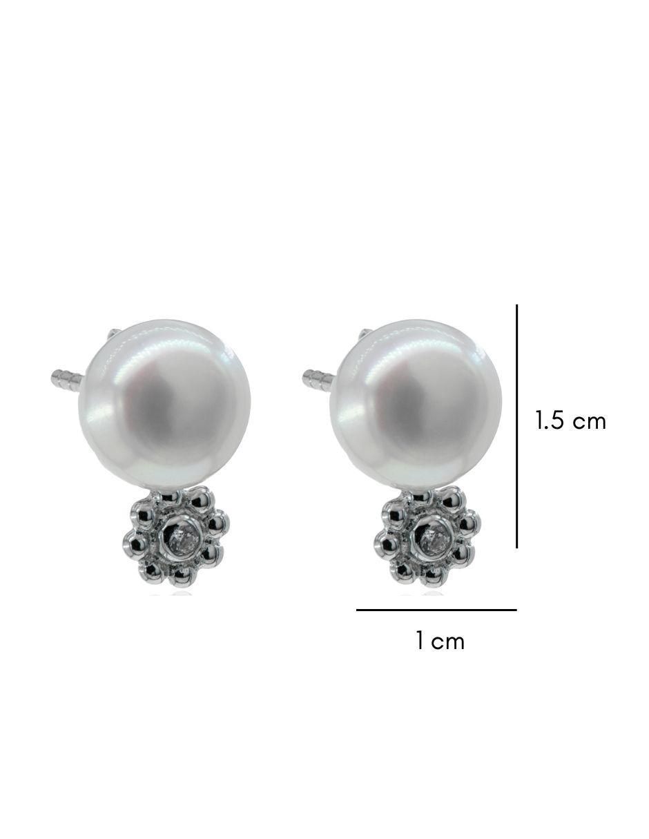Broqueles de flor de plata P 925 con acabado baño rodio perla 3