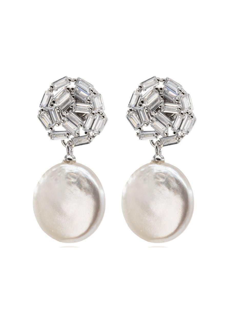 Aretes de círculo de plata P 925 con acabado baño rodio perla