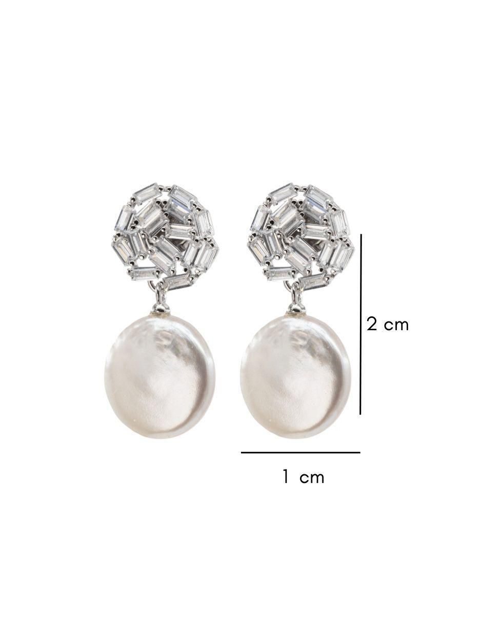 Aretes de círculo de plata P 925 con acabado baño rodio perla 3