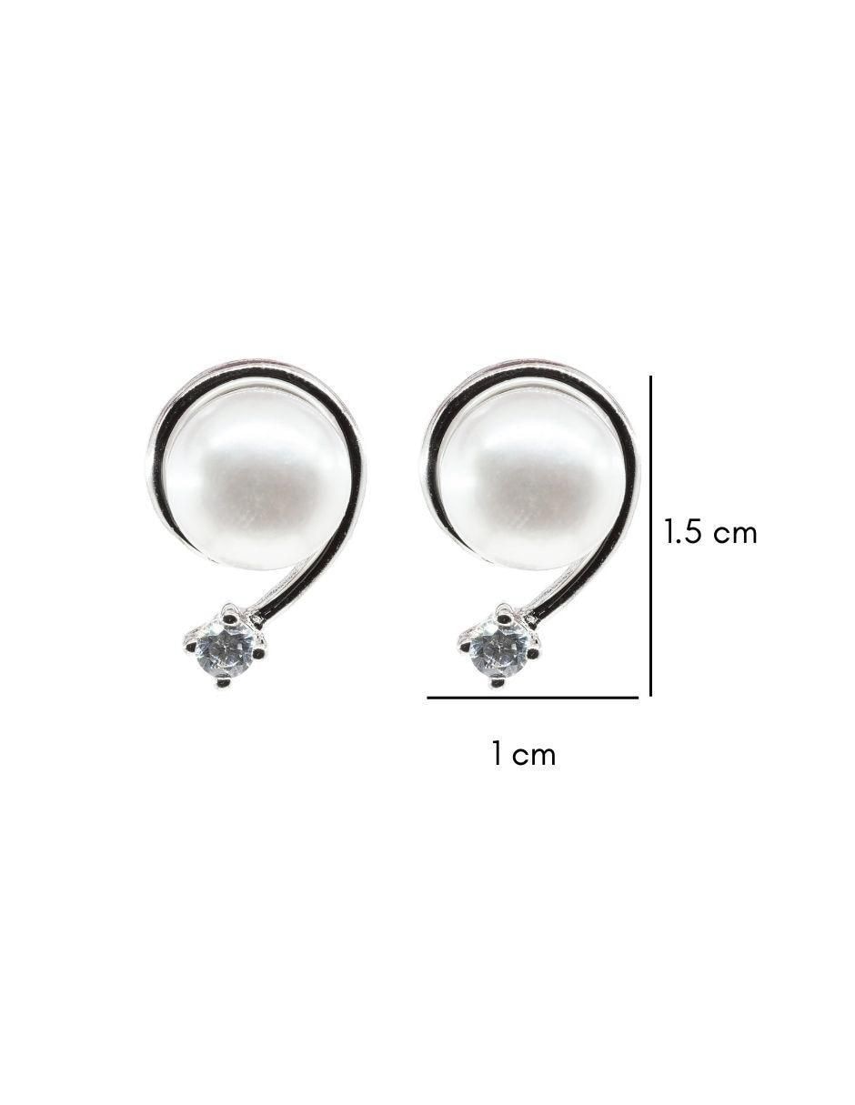 Aretes de plata P 925 con acabado baño rodio perla 3