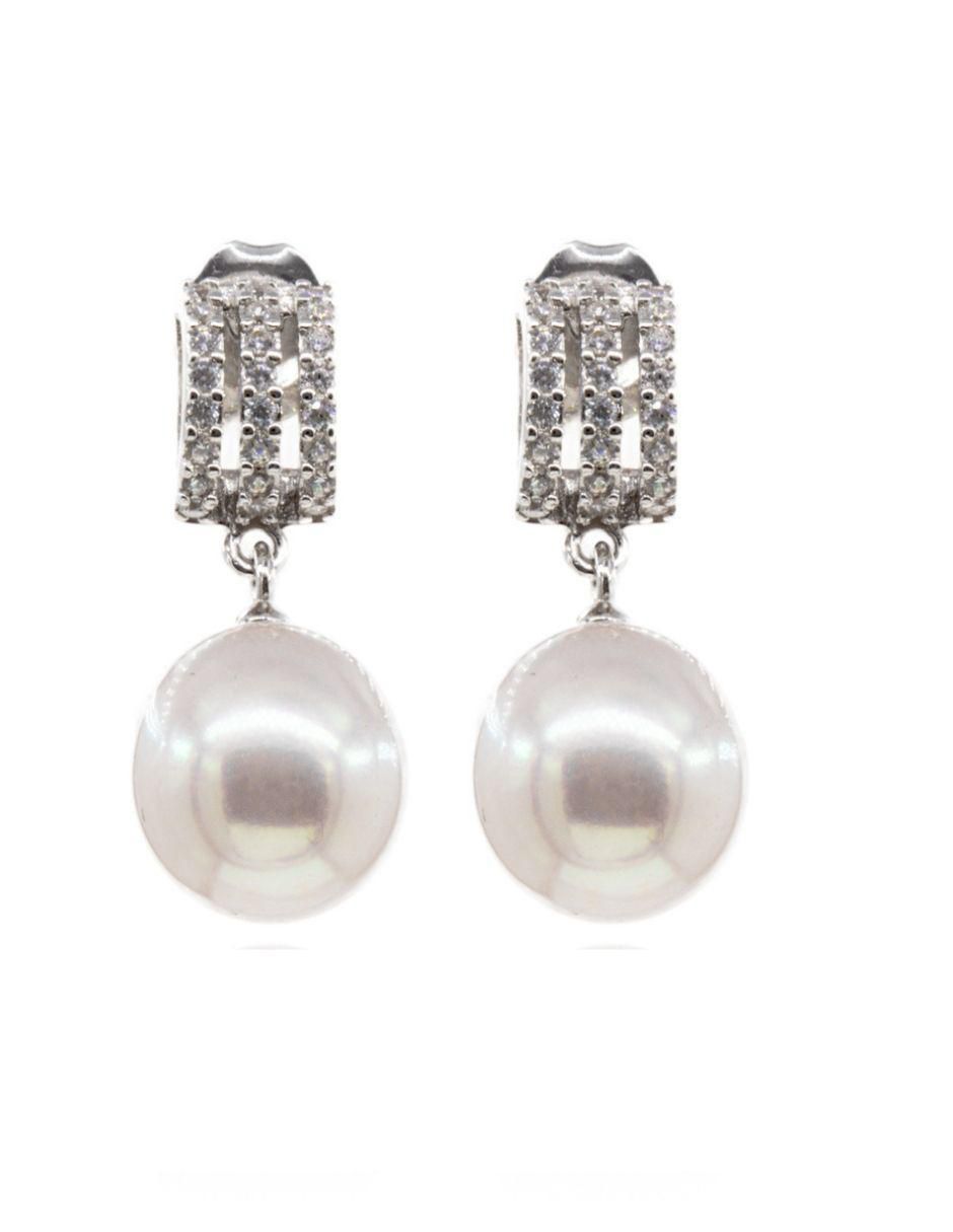 Aretes de barra Nupcial de plata P 925 con acabado baño rodio perla 1