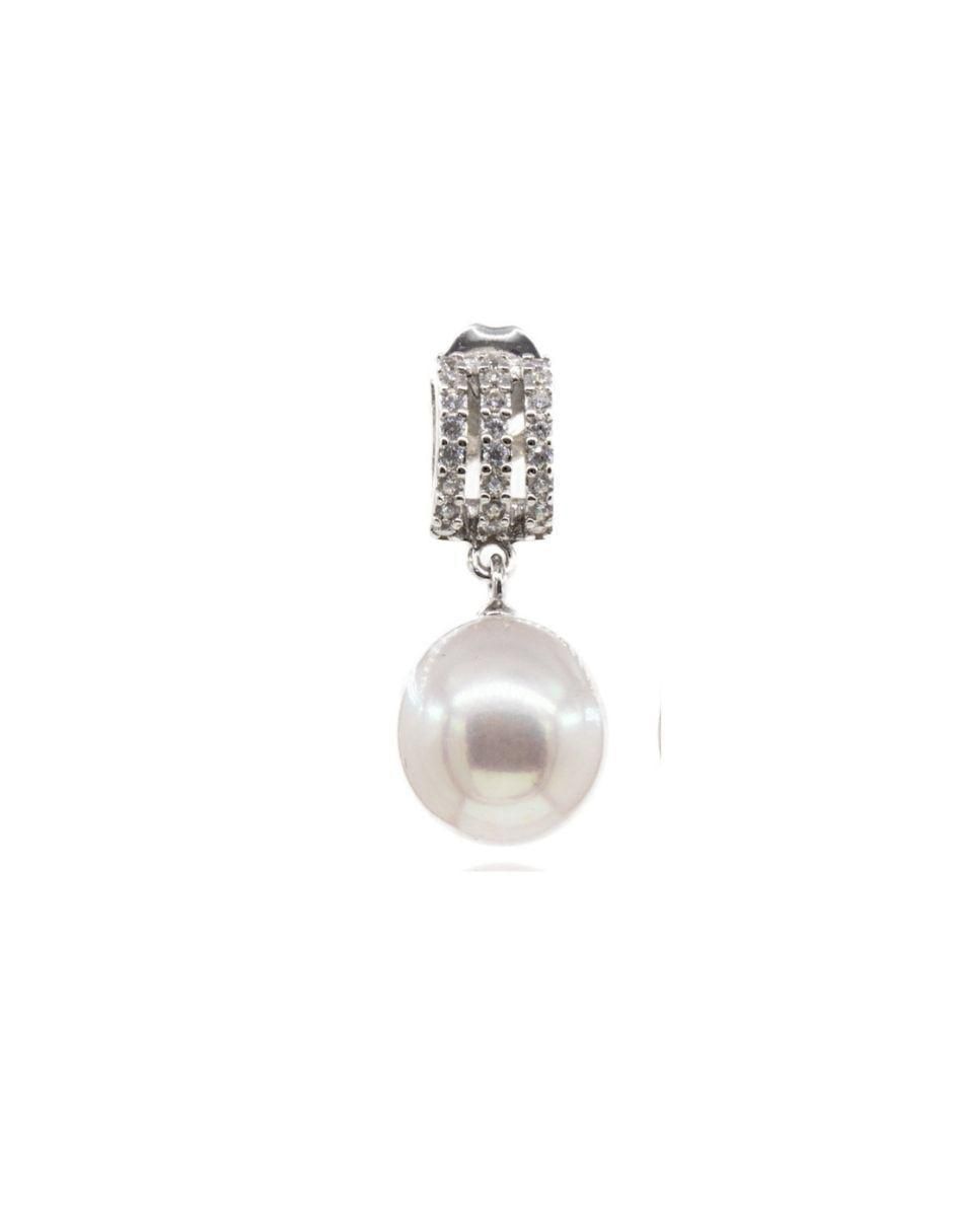 Aretes de barra Nupcial de plata P 925 con acabado baño rodio perla 2