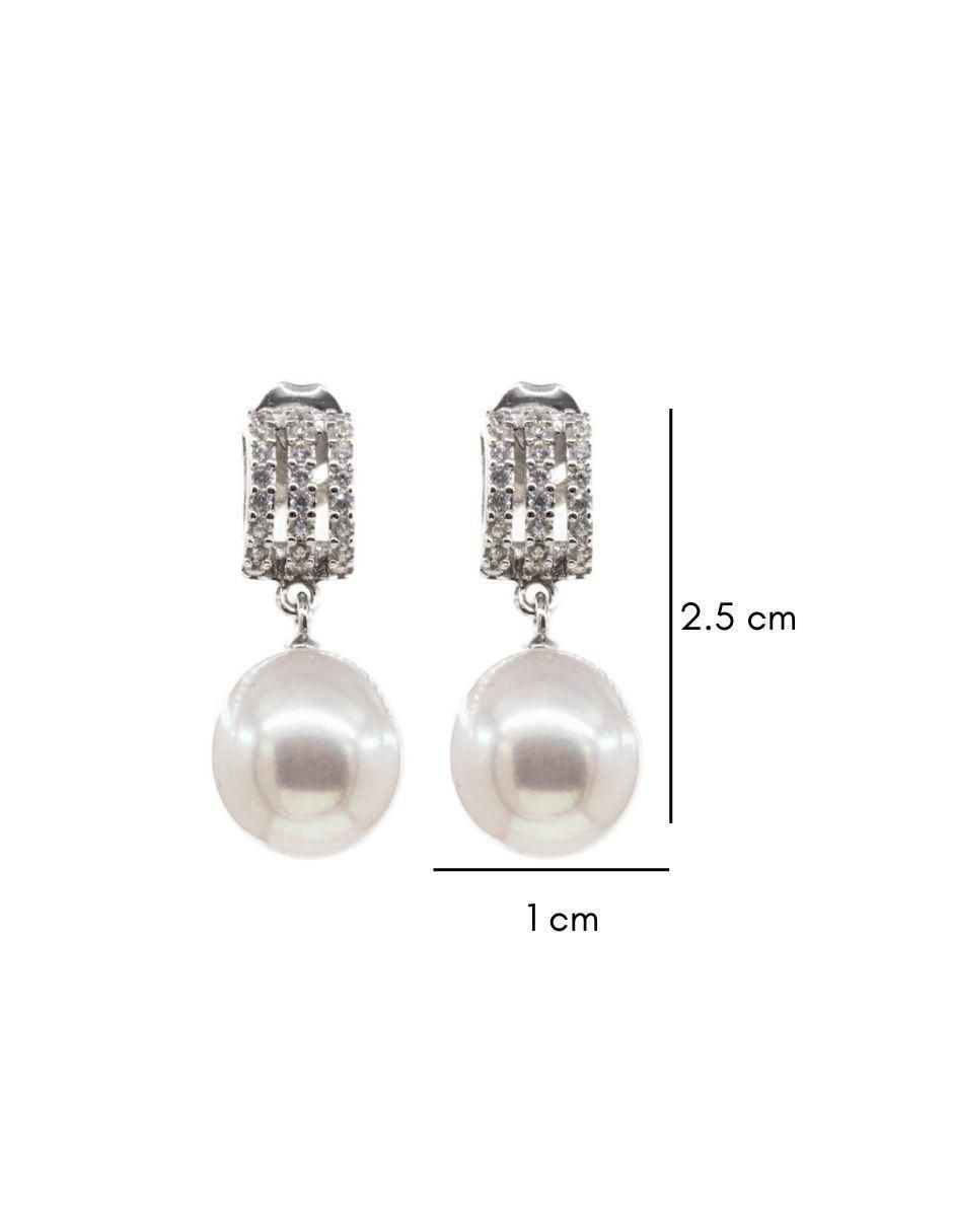 Aretes de barra Nupcial de plata P 925 con acabado baño rodio perla 3