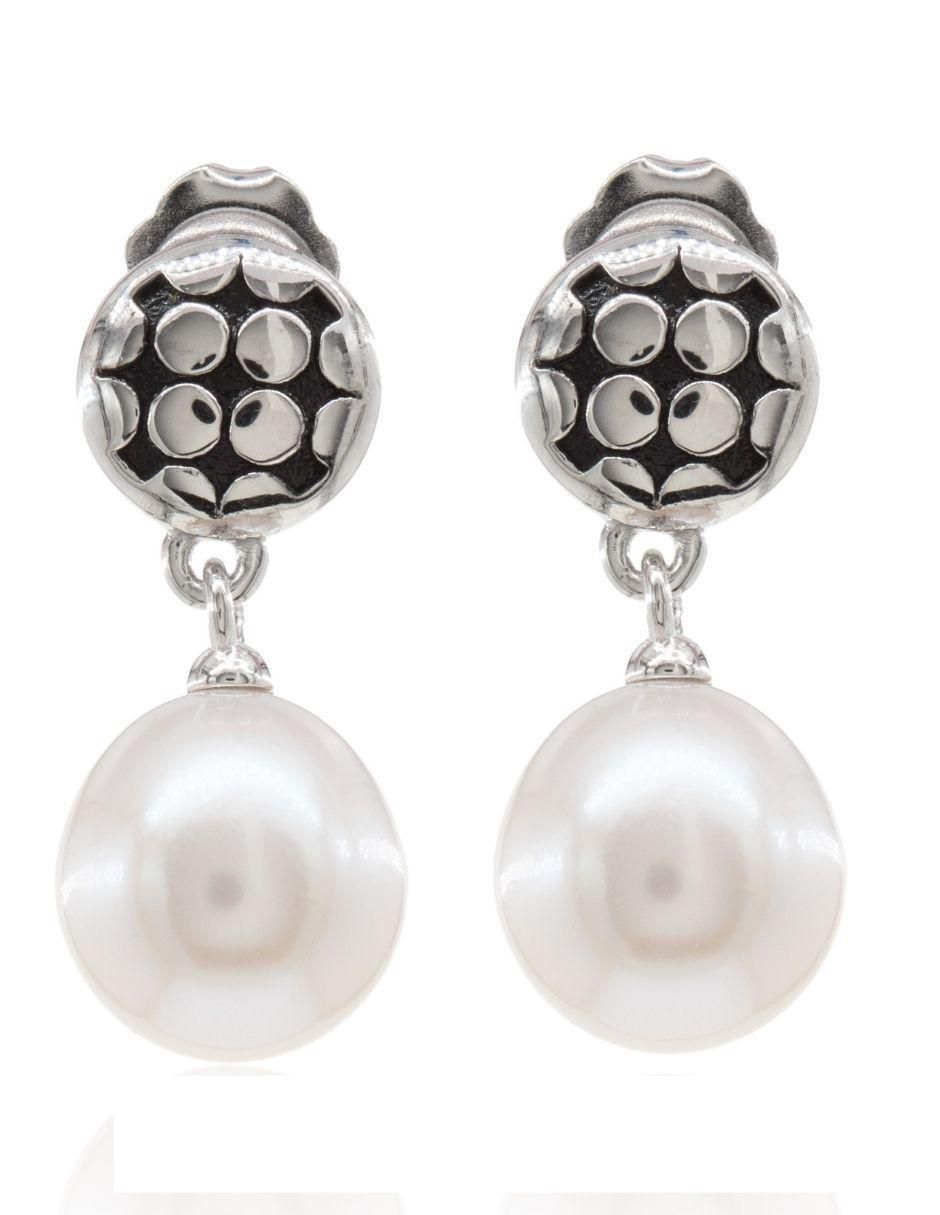 Aretes de círculo de plata P 925 con acabado baño rodio perla