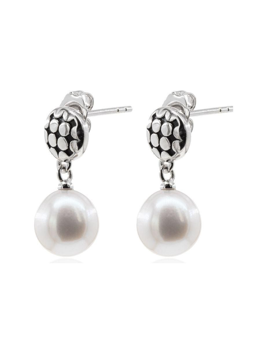 Aretes de círculo de plata P 925 con acabado baño rodio perla 2