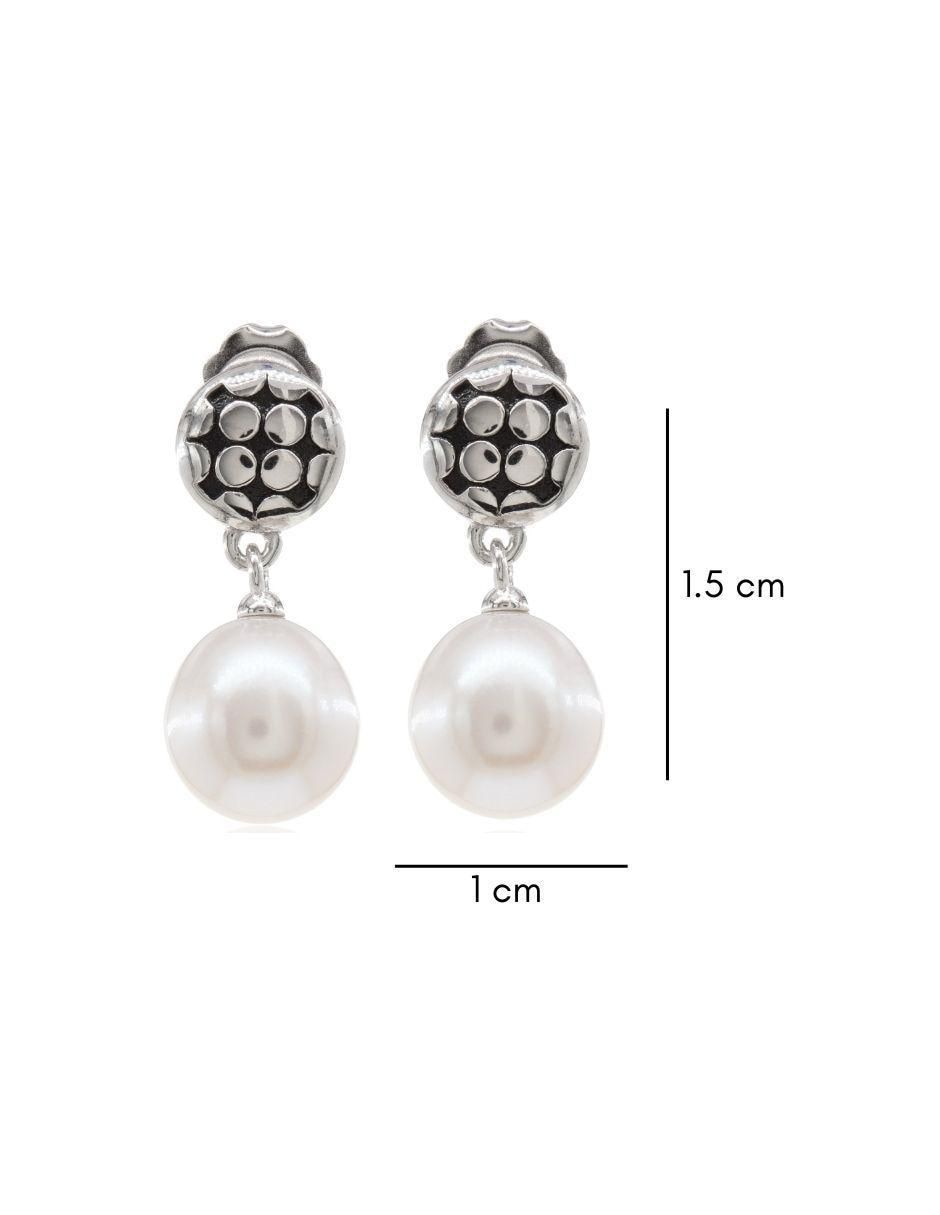 Aretes de círculo de plata P 925 con acabado baño rodio perla 3