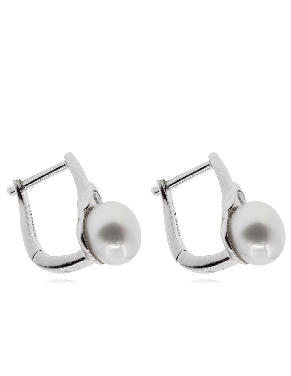 Aretes de círculo de plata P 925 con acabado baño rodio perla 2