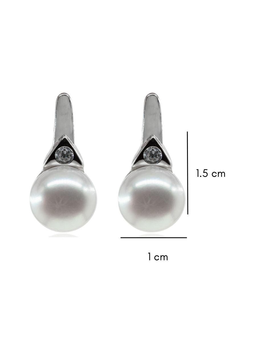 Aretes de círculo de plata P 925 con acabado baño rodio perla 3