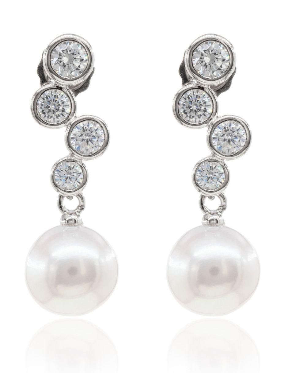Aretes de barra de plata P 925 con acabado baño rodio perla Aretes de barra de plata P 925 con acabado baño rodio perla