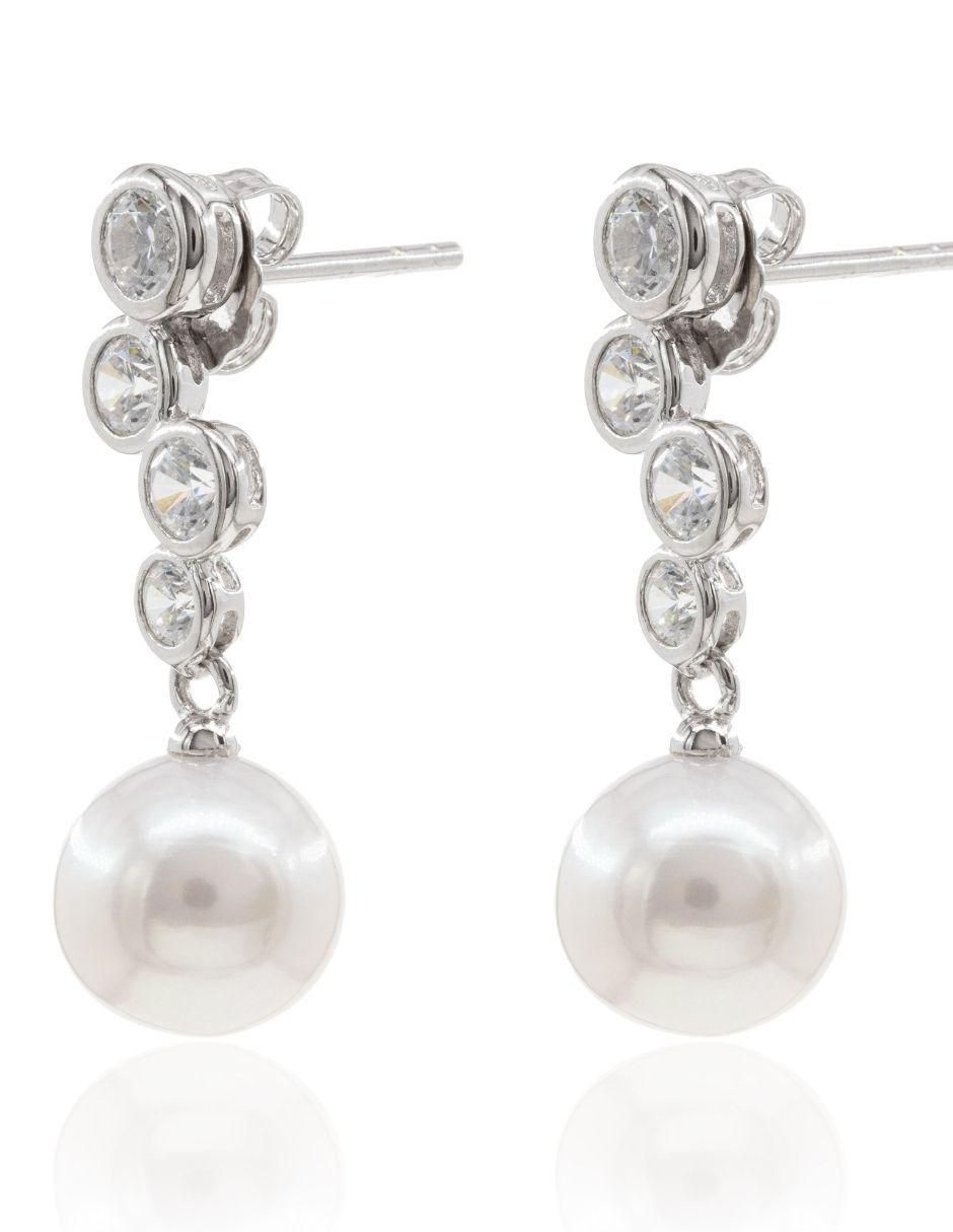 Aretes de barra de plata P 925 con acabado baño rodio perla 2