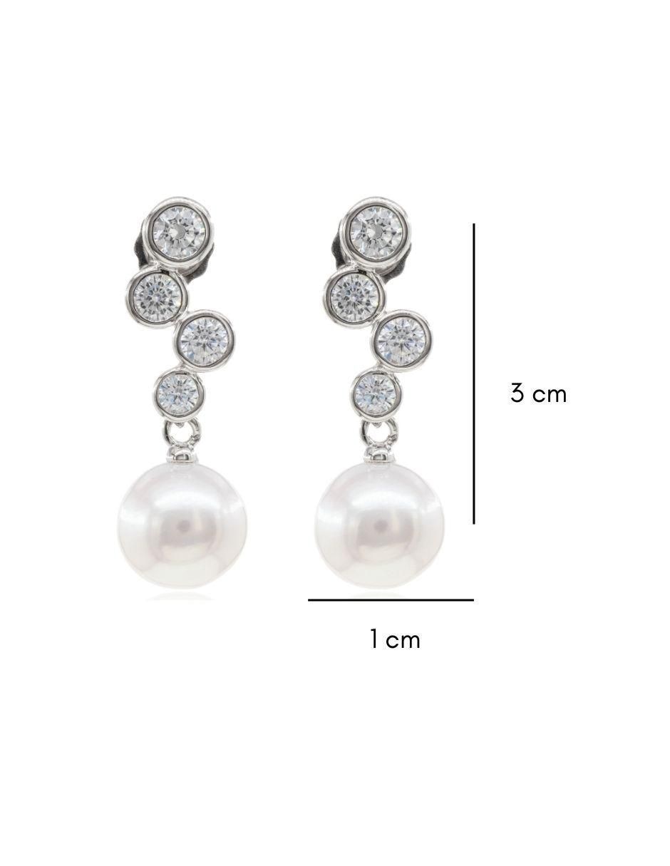 Aretes de barra de plata P 925 con acabado baño rodio perla 3