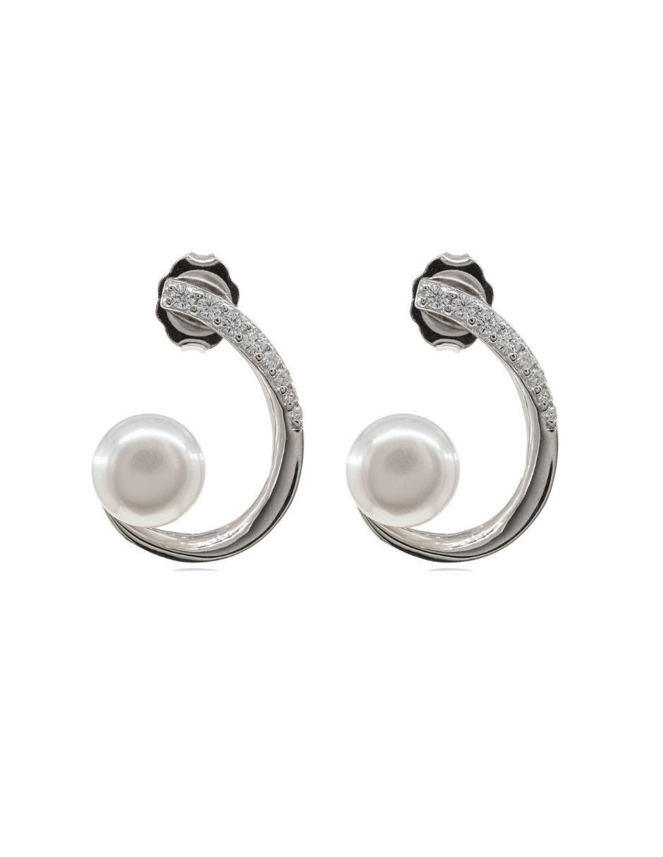 Aretes de plata P 925 con acabado baño rodio perla Aretes de plata P 925 con acabado baño rodio perla