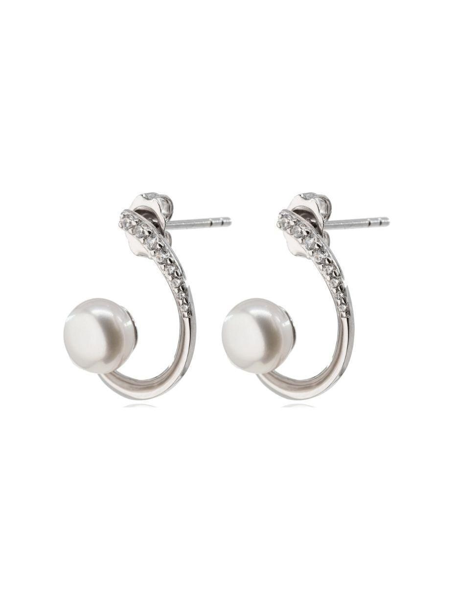 Aretes de plata P 925 con acabado baño rodio perla 2