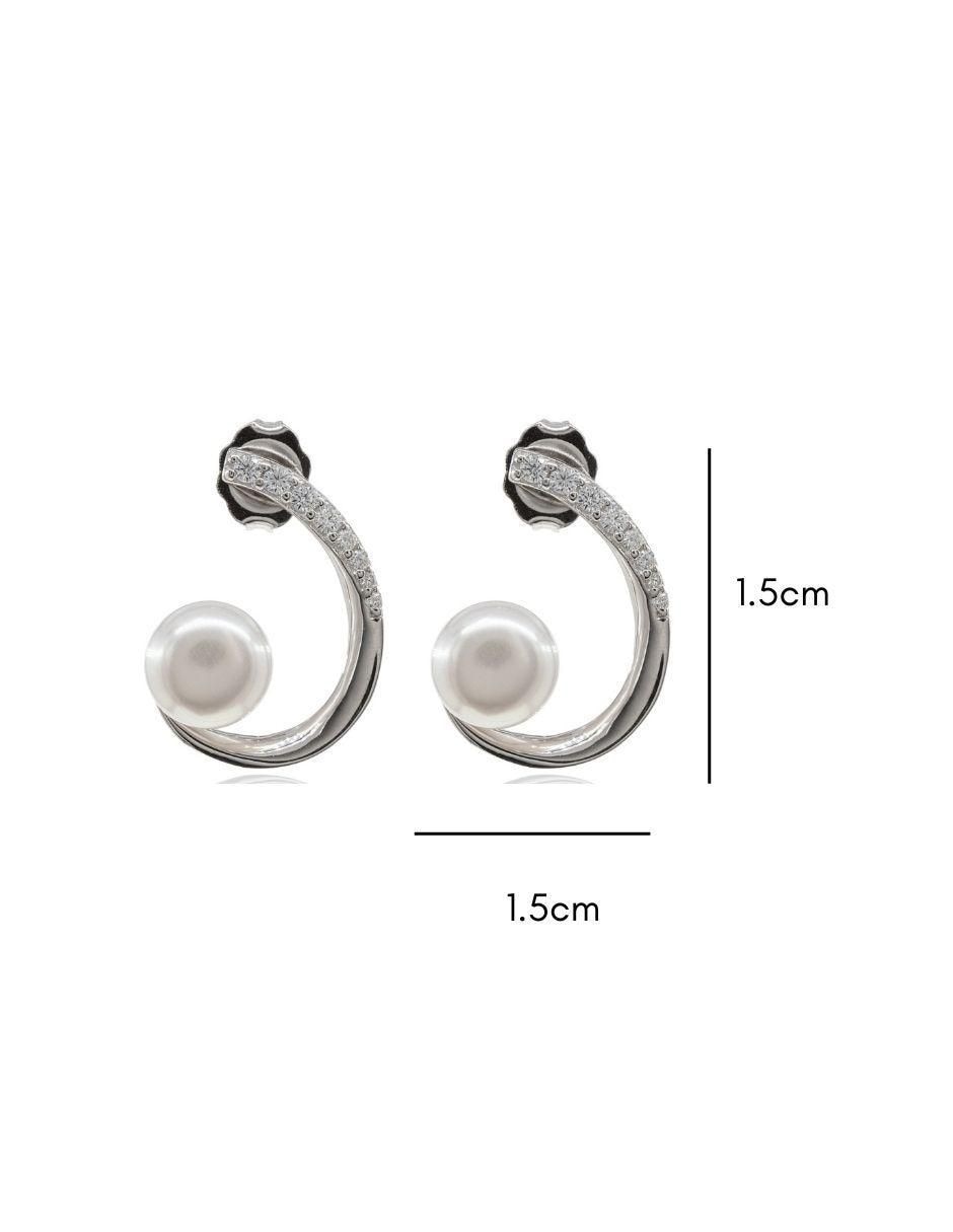 Aretes de plata P 925 con acabado baño rodio perla 3