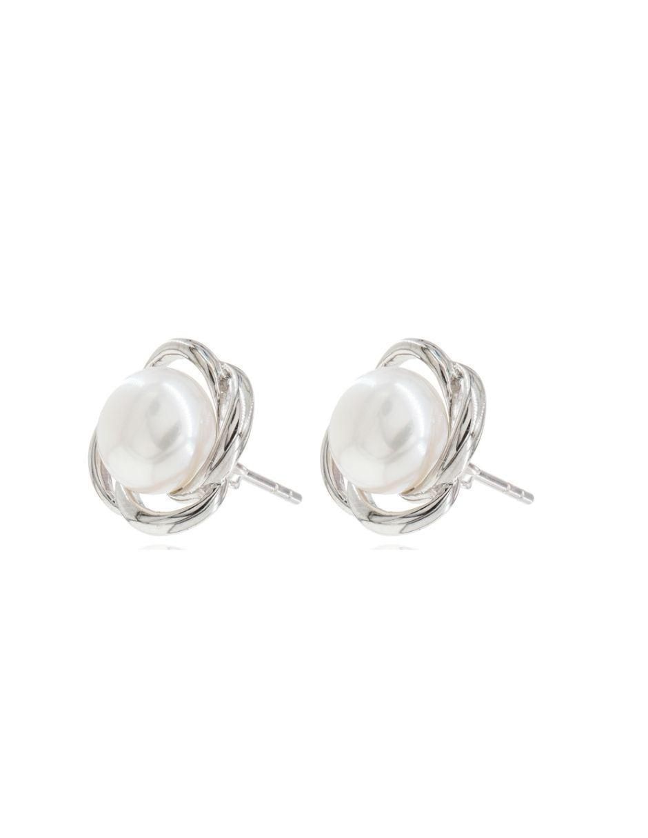 Broqueles de flor de plata P 925 con acabado baño rodio perla Broqueles de flor de plata P 925 con acabado baño rodio perla