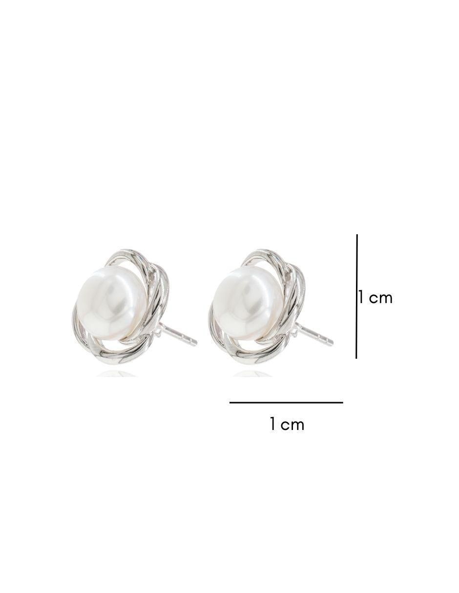 Broqueles de flor de plata P 925 con acabado baño rodio perla 3