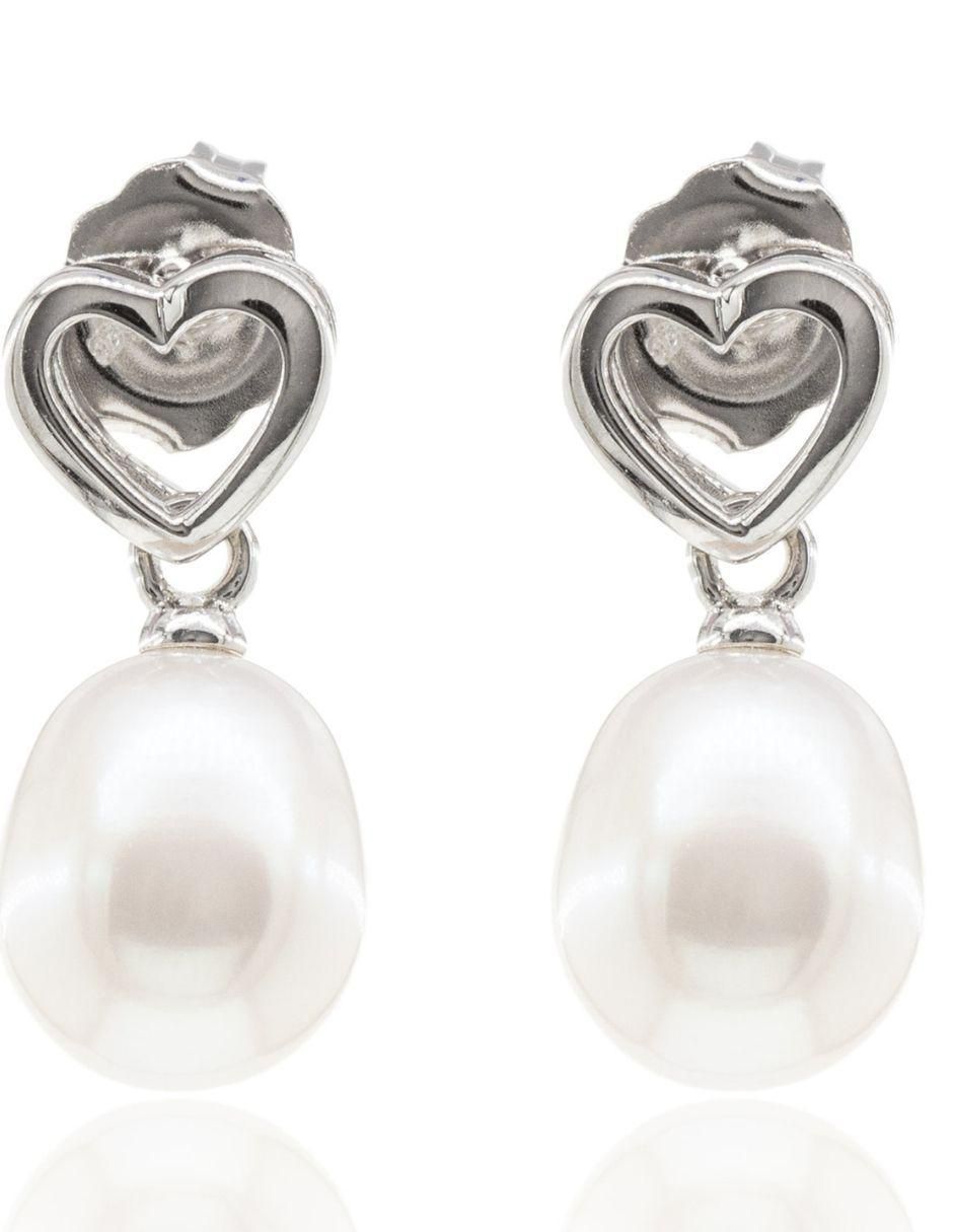 Aretes de gota de plata P 925 con acabado baño rodio perla