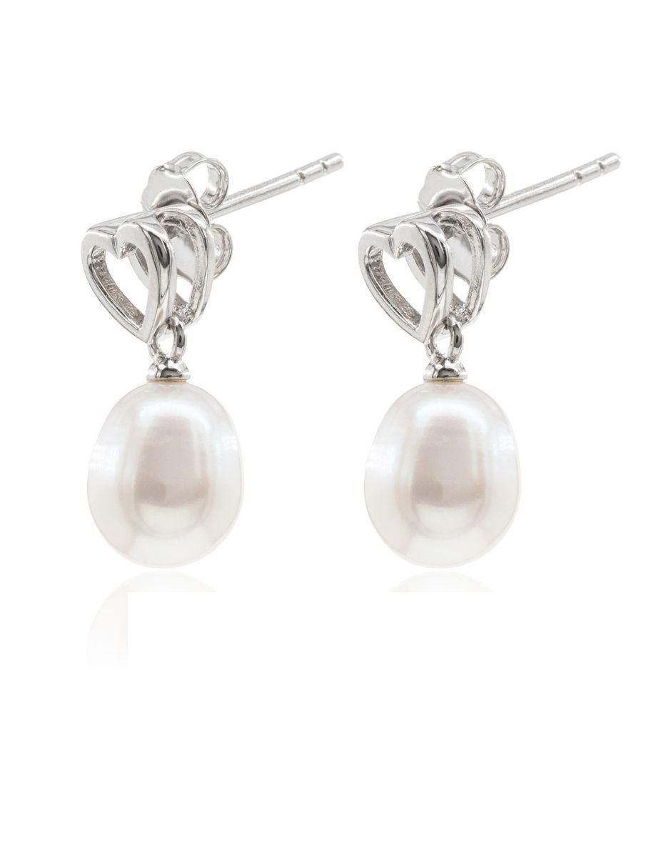 Aretes de gota de plata P 925 con acabado baño rodio perla 2