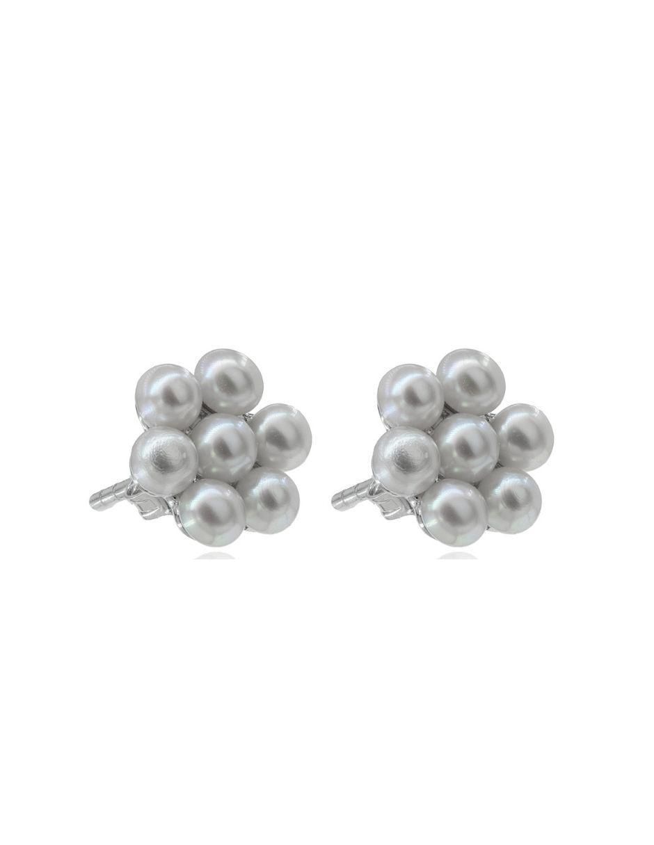 Broqueles de flor de plata P 925 con acabado baño rodio perla