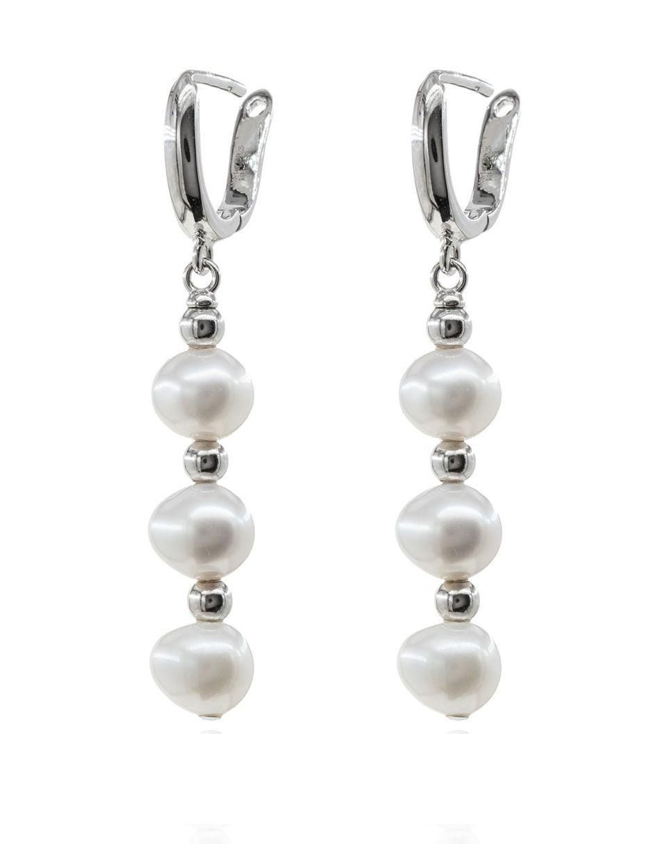 Aretes de barra de plata P 925 con acabado baño rodio perla