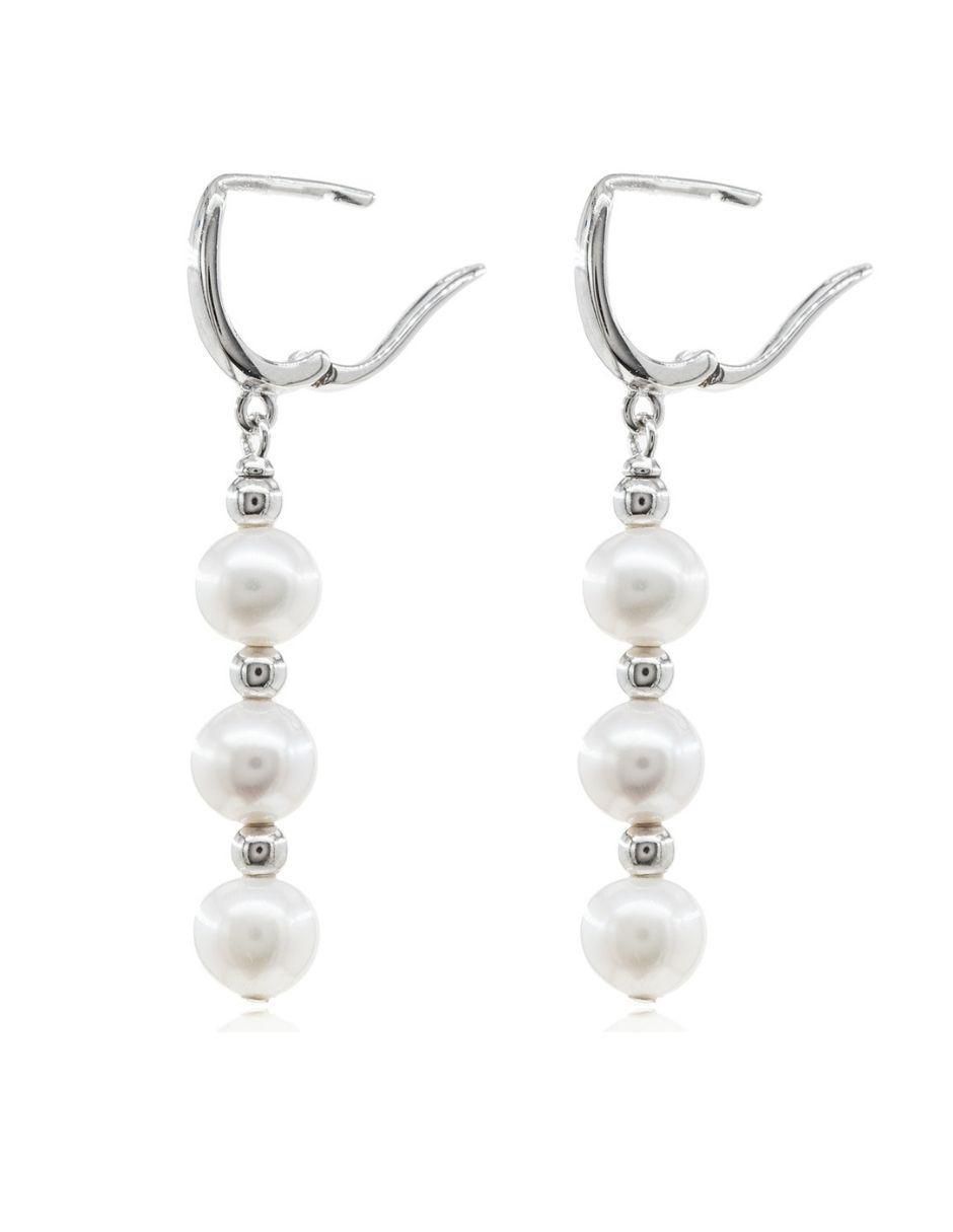 Aretes de barra de plata P 925 con acabado baño rodio perla 2