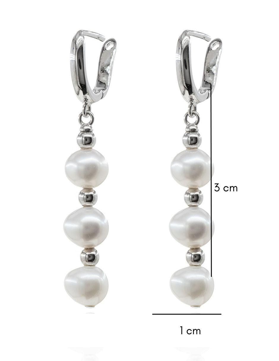 Aretes de barra de plata P 925 con acabado baño rodio perla 3