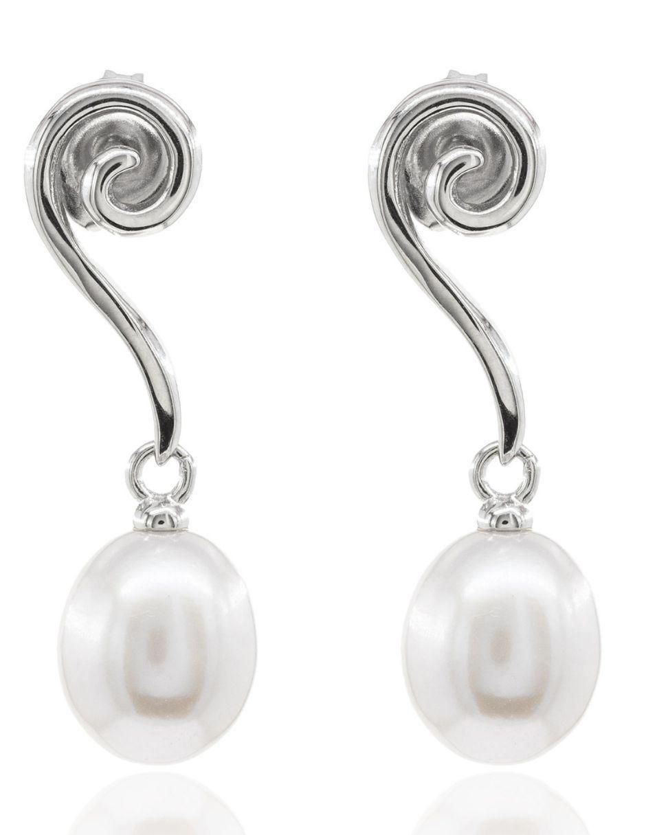 Aretes de plata P 925 con acabado baño rodio perla