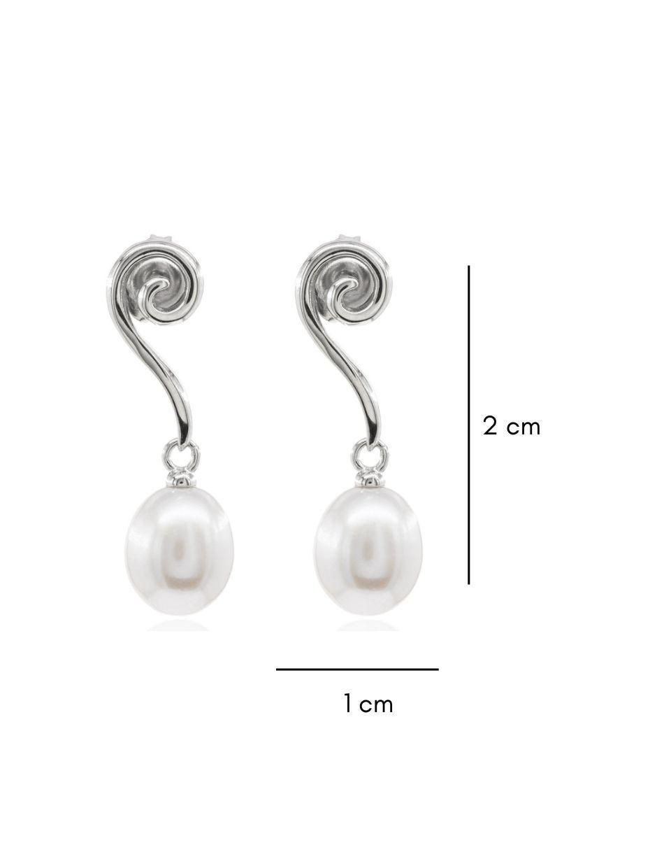 Aretes de plata P 925 con acabado baño rodio perla 3