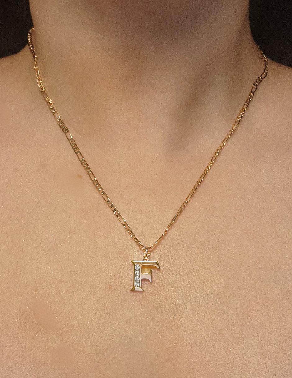 Collar con dije de letra f Letras de oro laminado 10 K 2