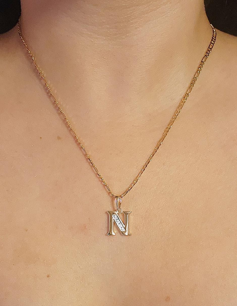 Collar con dije de letra n Letras de oro laminado 10 K 2