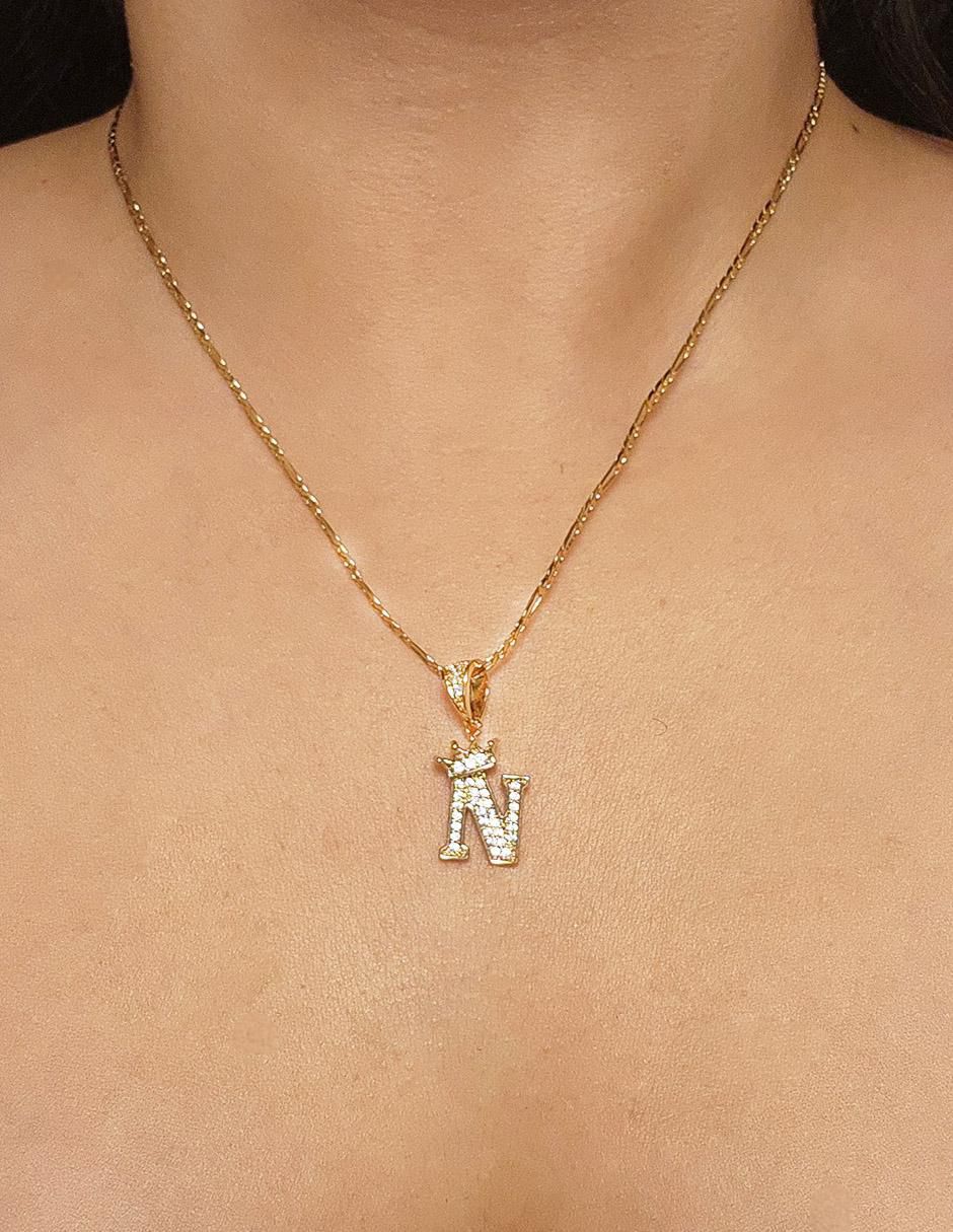 Collar con dije de letra n Letras de oro laminado 10 K 2