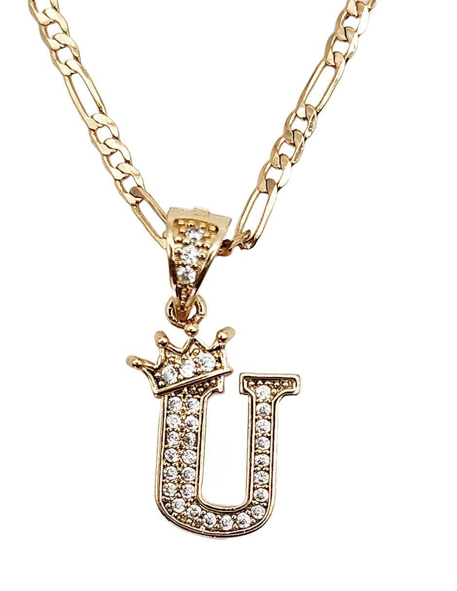 Collar con dije de letra u Letras de oro laminado 10 K