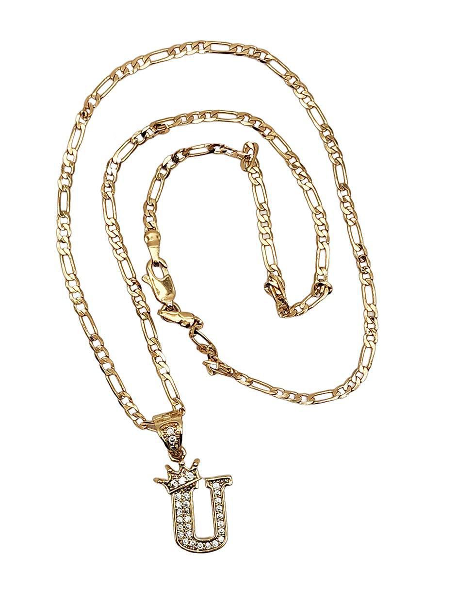 Collar con dije de letra u Letras de oro laminado 10 K 3