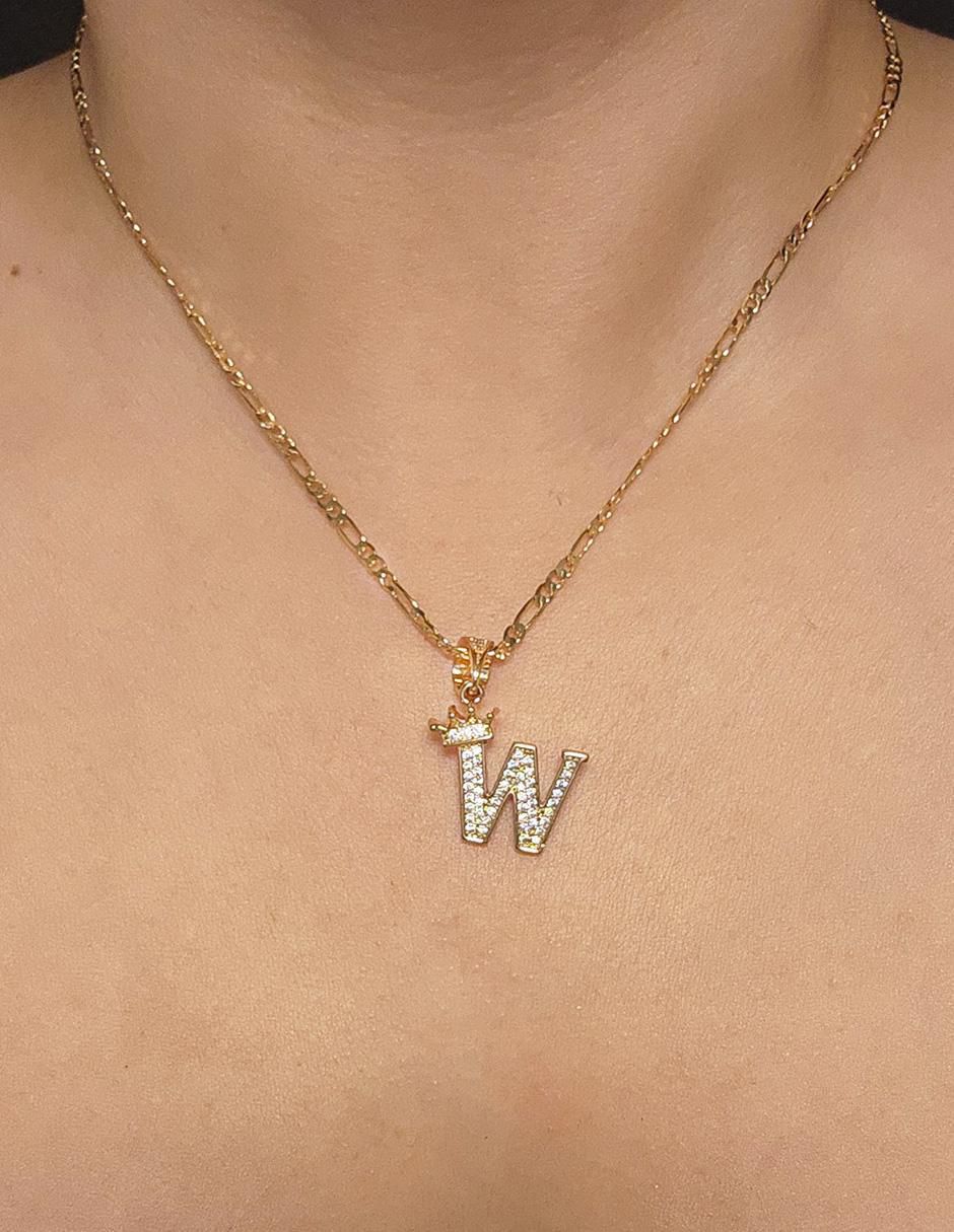 Collar con dije de letra w Letras de oro laminado 10 K 2