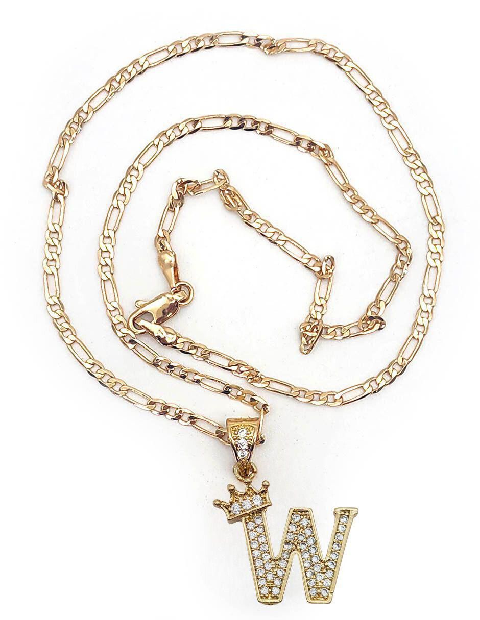Collar con dije de letra w Letras de oro laminado 10 K 8