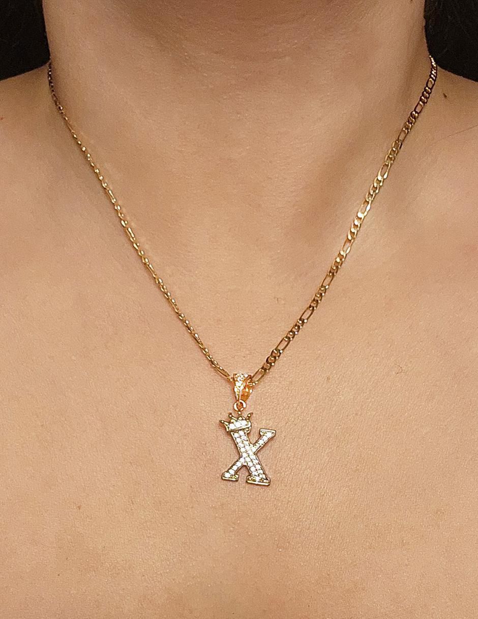 Collar con dije de letra x Letras de oro laminado 10 K 2