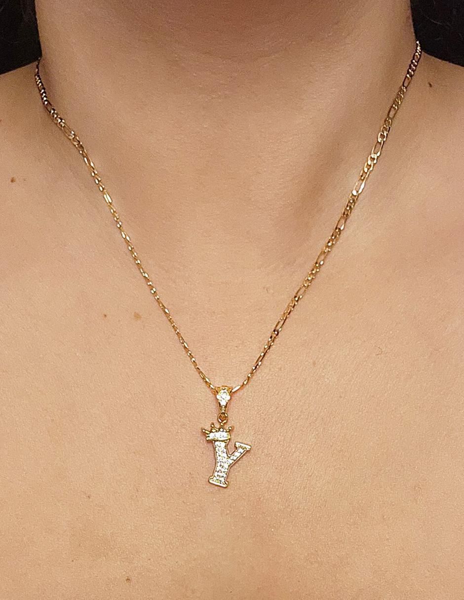 Collar con dije de letra y Letras de oro laminado 10 K 2