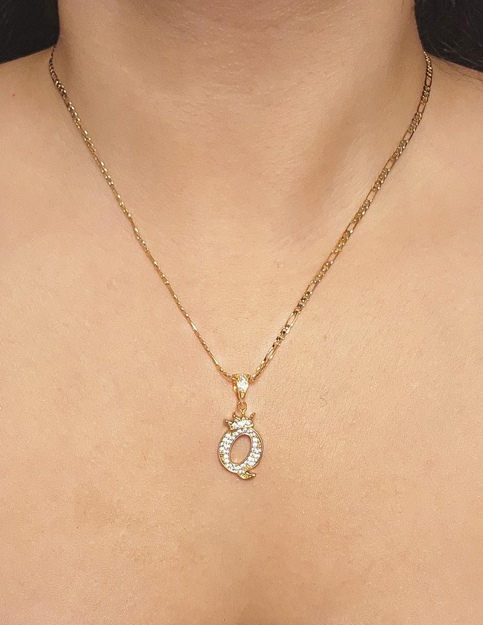Collar con dije de letra q Letras de oro laminado 10 K 2
