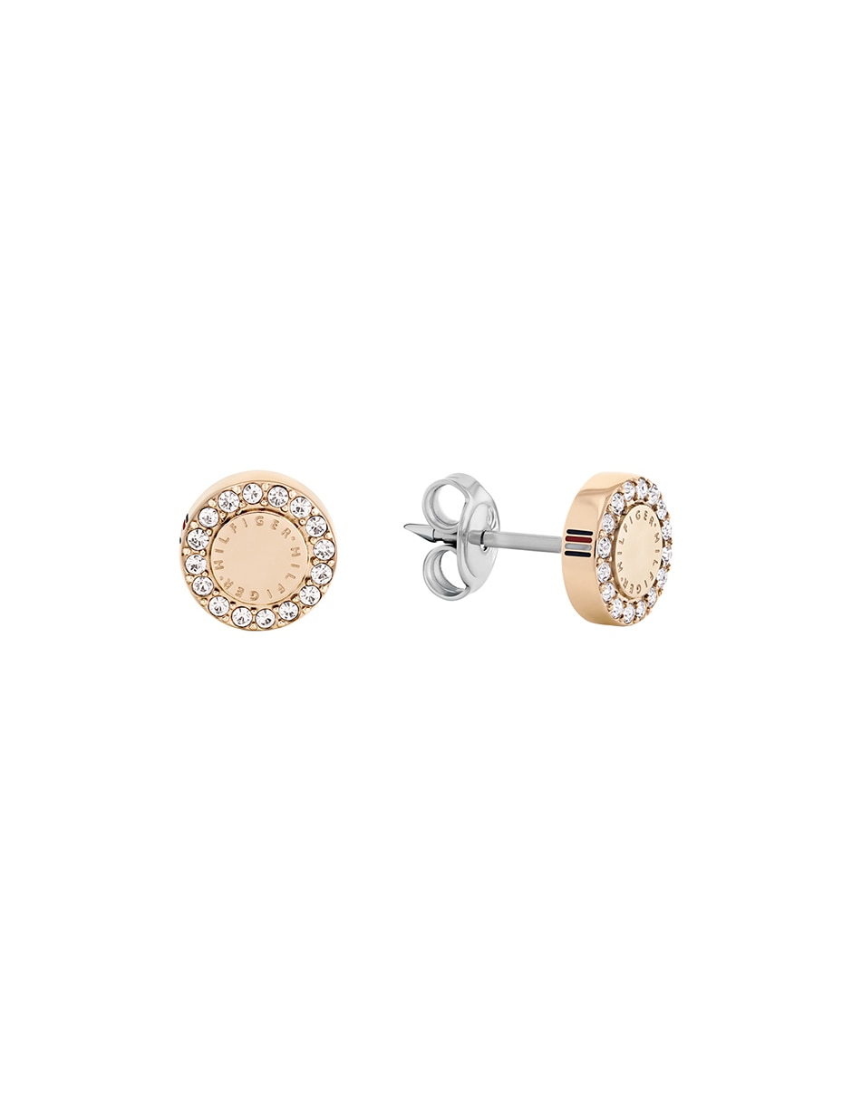 Aretes circulares Mini Crystals con acabado chapa de oro 1